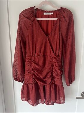 Smythe Rust Red Textured Wrap-Style Long Sleeve Mini - Coquette Girl Feminine